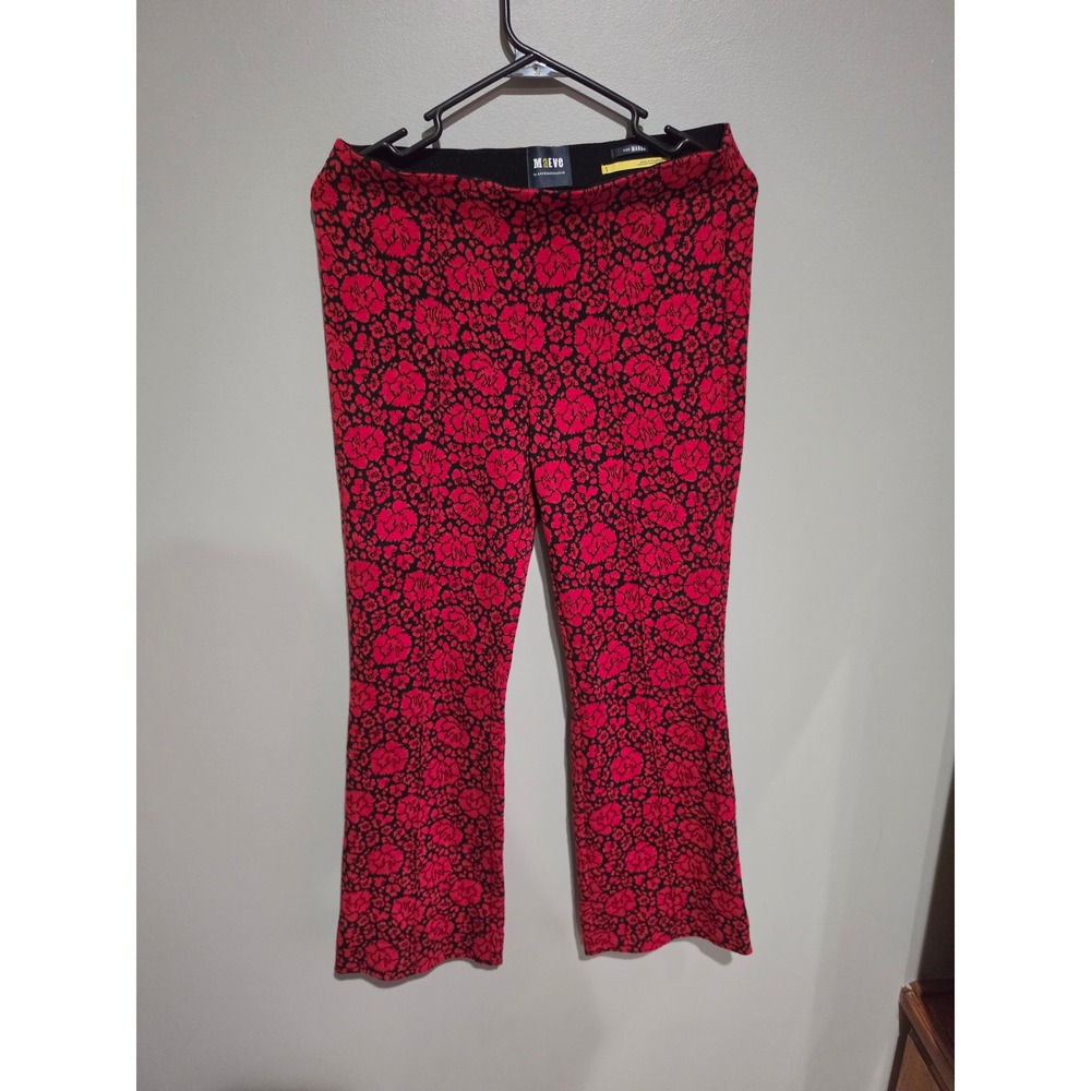 Maeve Anthropologie Margot Cropped Flare Pants Red Black Floral Print Small